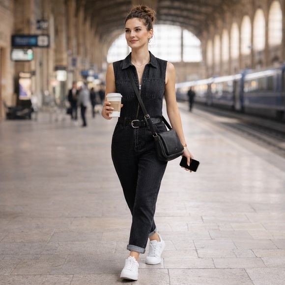 NWT Universal Thread Sleeveless Denim Jumpsuit Zip Front Coveralls Size 4 Black - Picture 12 of 15